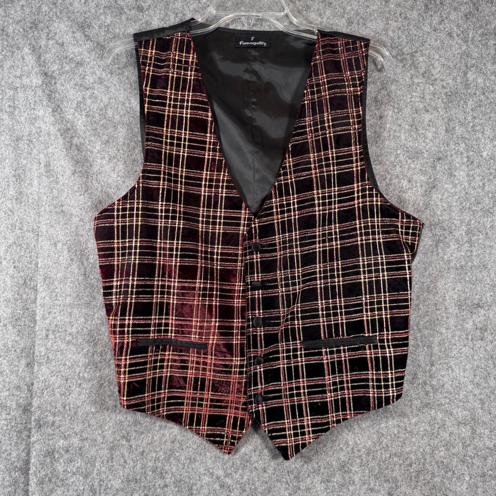 Mens Crushed velvet Plaid Waistcoat Vest Sz S Button Front Two Tone Blokecore